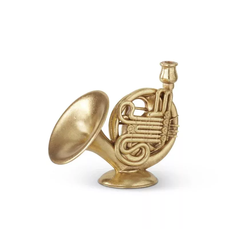 11.5 Inch Gold Foiled French Horn Taper Candleholder
