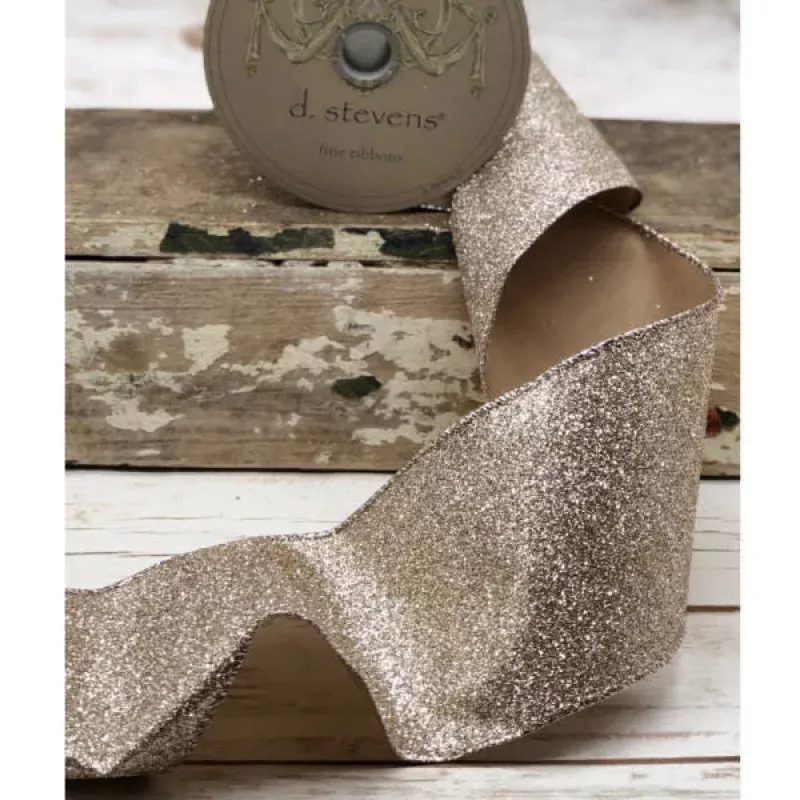 2.5 X 10yds Vintage Glitter Ribbon, Platinum