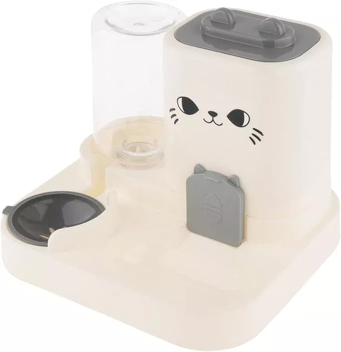 2 in 1 Automatic Pet Feeder and Water Dispenser, 1800ml Dry Food 800ml Water Capacity, Portable Cat Dog Food Bowl for Small Animals- Clear