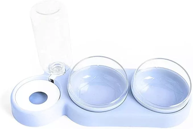 2-in-1 Pet Cats Dogs Food Bowl Water Bowls Automatic Dispenser for Dog Cat Feeders Drinking Products(Blue)