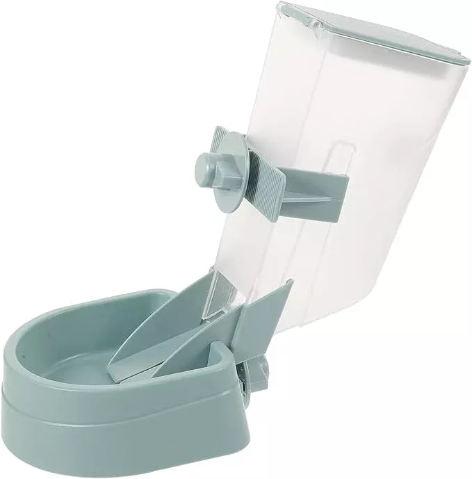 2L Automatic Hanging Dog Feeder Bowl, Blue Pet Food Dispenser for Puppies and Dogs, Portable Crate Mounted Feeding Station for Home and Travel
