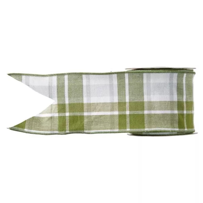 4 X 10 Yds Green Plaid Wired Ribbon