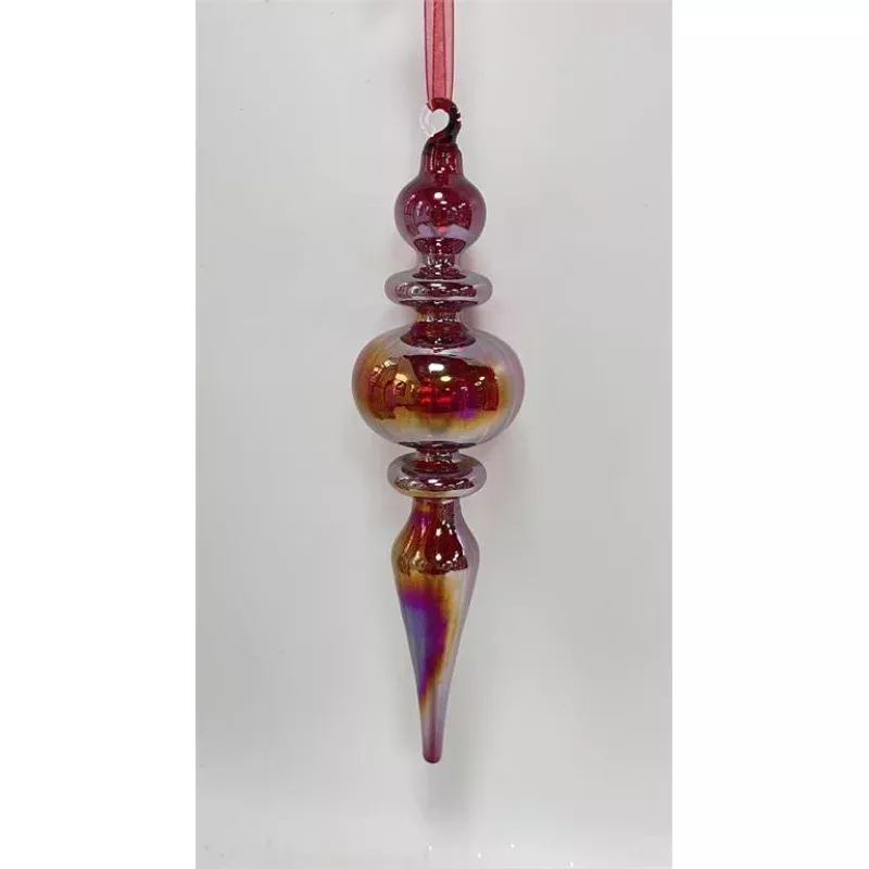 9.5 Iridescent Finial Ornament Burgundy