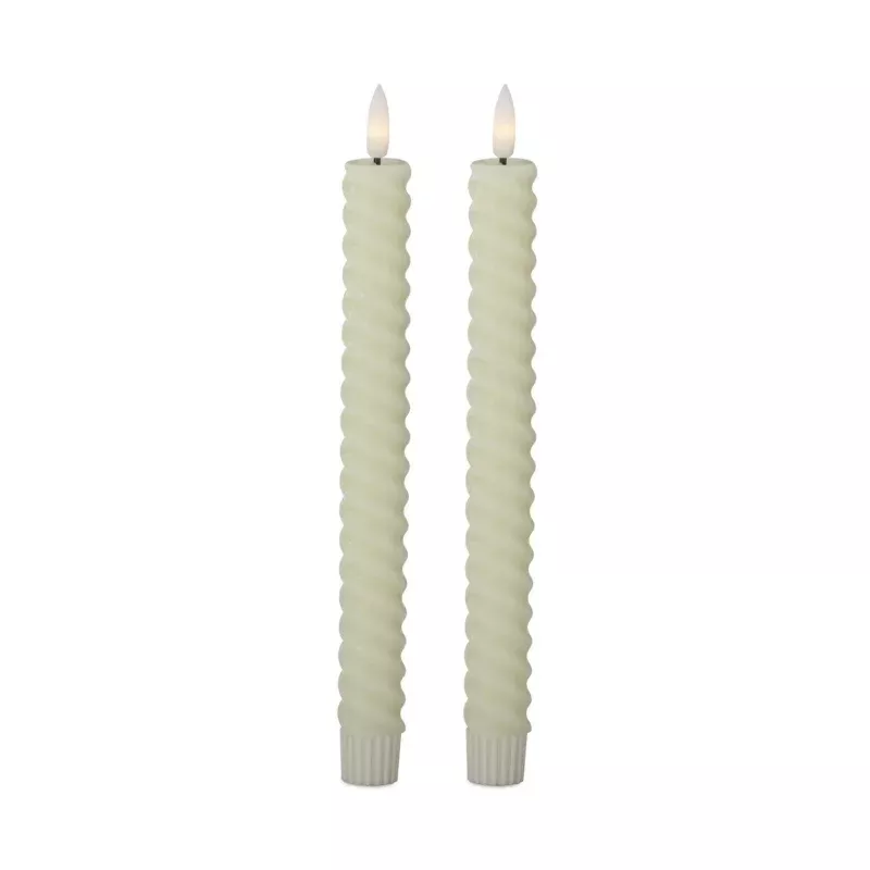 9.75 Inch Cream Spiral LED Taper Candles with Timer – Sold as Set