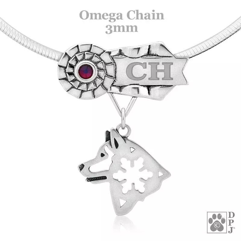 Alaskan Malamute, Head, Engravable Ribbon Charm Holder