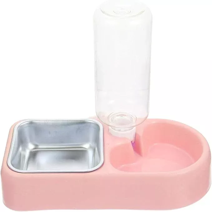 Alasum Automatic Refill Hanging Dog Water Bowl and Cage Feeder Set, Detachable Pink Pet Feeder Bowl for Puppies and Cats, Anti-Fall Dual Feeding Dish for Cage Use