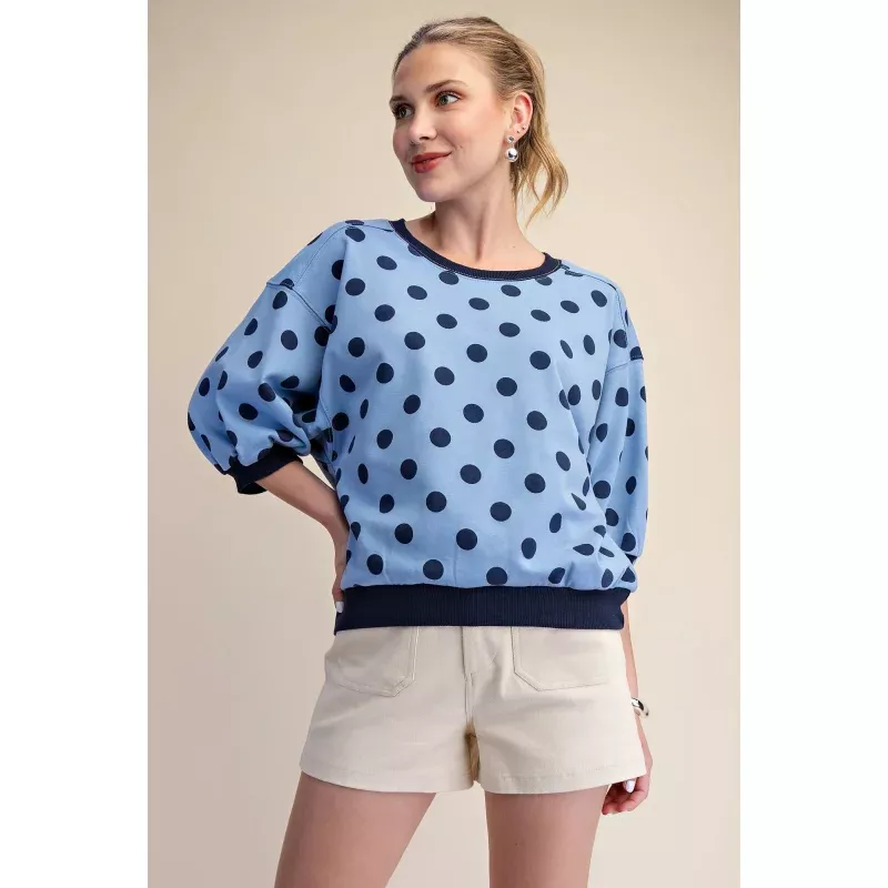 Allison Round Neck Bubble Sleeve Polka Dot Sweatshirt