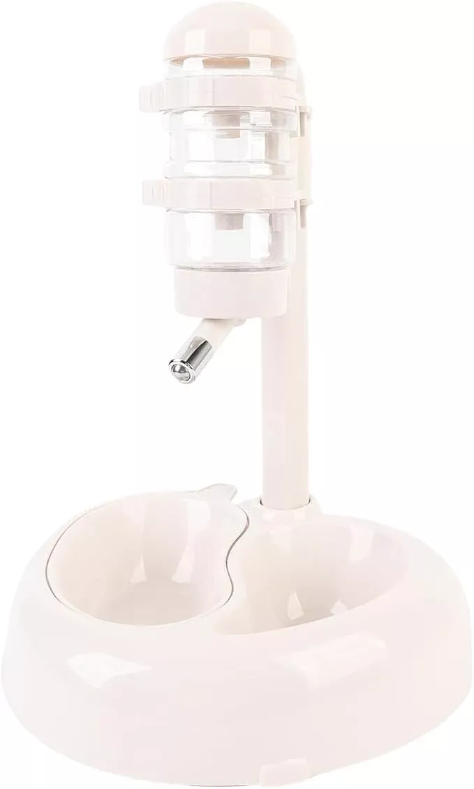 Asixxsix Pet Standing Water Dispenser, Height Adjustable Automatic Water Feeder Food Feeder Bowl, Dog Water Bottle Dispenser Food Bowl, Dog Cat Feeding Water Bowl Set (Beige)
