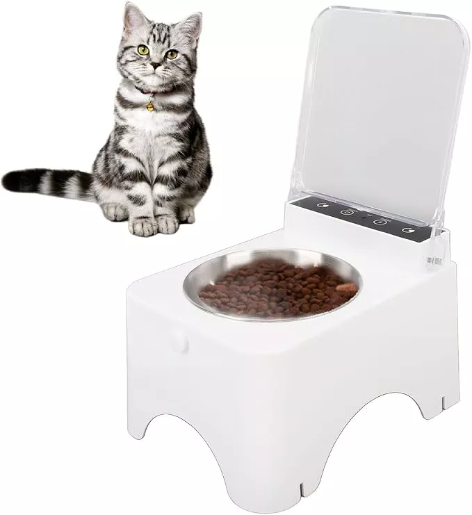 Automatic Cat Feeder with Intelligent Sensing, Automatic Cat Food Dispenser with Freshness Preservation, Cat Feeder Bowl with Transparent Lid for Home Indoor (Style 1)