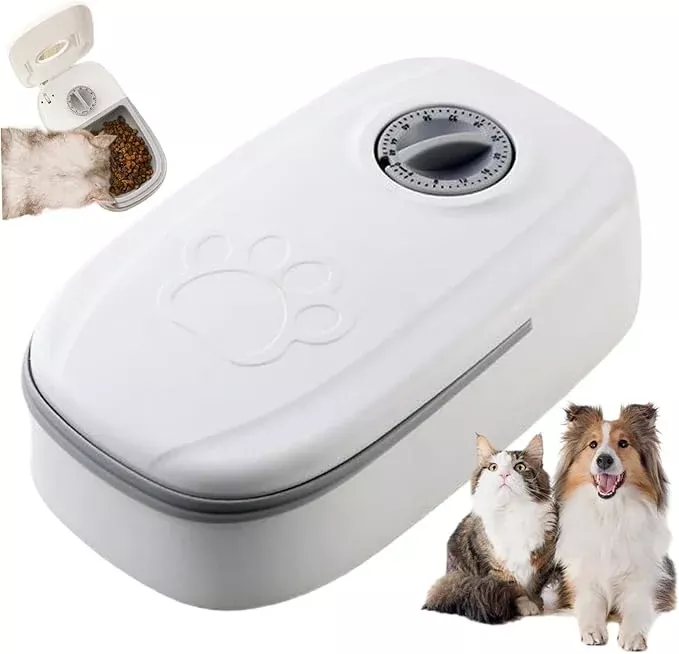 Automatic Feeders, Automatic Pet Feeder 24 Hours Retain Freshness ABS Timed Cat Feeder for Wet & Dry Food Non-Slip Foot Mat Sealed Detachable Automatic Feeder,Single-Meal
