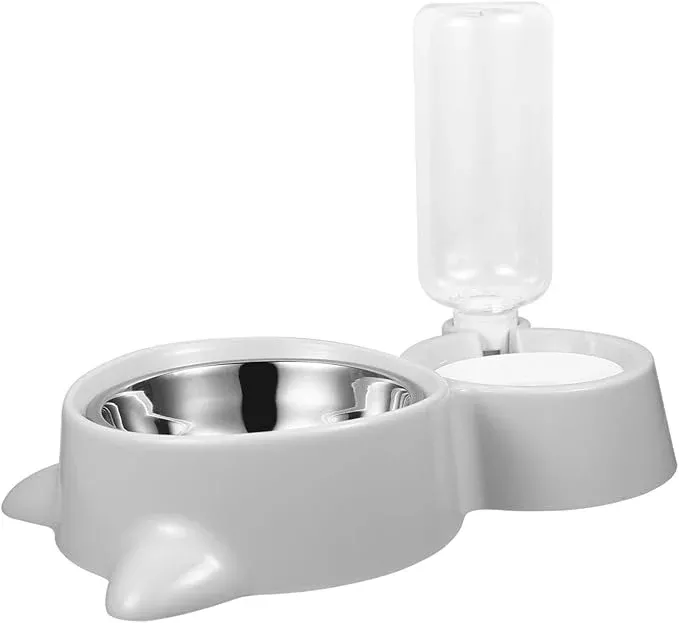 Automatic Pet Feeder with Water Dispenser Dual Use Food Bowl for Dogs and Cats Versatile and Water Supply Transparent Bottle for Easy Monitoring Grey Color