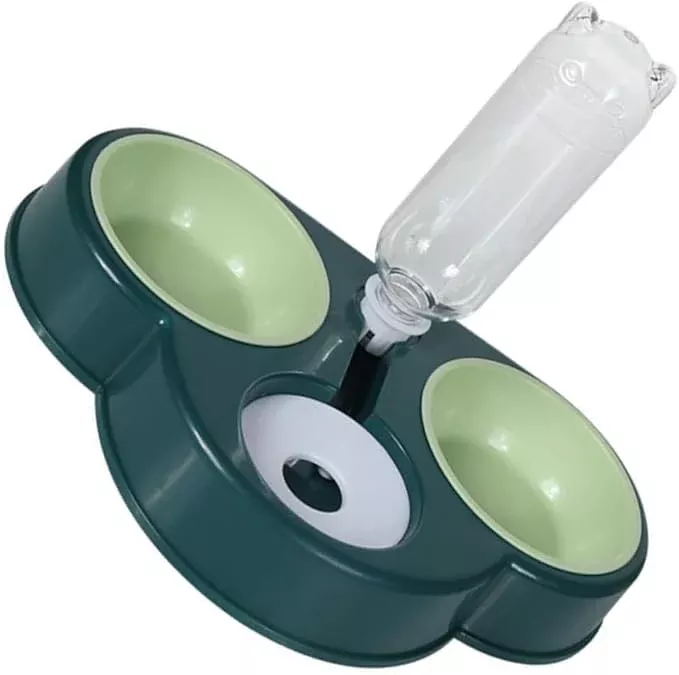 Automatic Triple-use Pet Feeder Water Bowl for Cats and Dogs Bite-Resistant Design Easy to Coral Green for Busy Pet Owners
