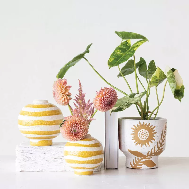Coarse Stoneware Vase with Stripes