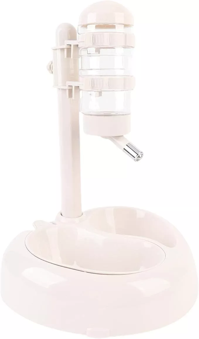 Dog Cat Standing Dispenser Bowl, Automatic Water Feeder, Heart Shaped, Large Capacity, Prevent Oral Issues, Nonslip, Non Spill, Adjustable Height, Plastic Material (Beige)