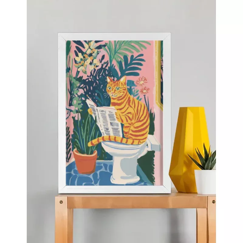 EverythingBoho The News Hungry Cat Wall Art (White)