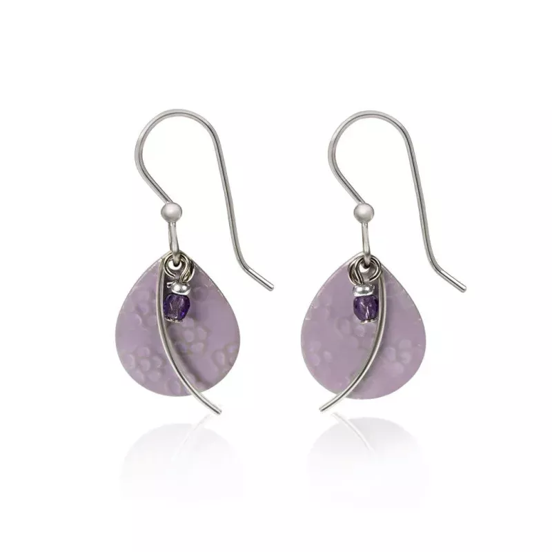 Flower-Textured Tear with Wisp & Amethyst Drop Earrings