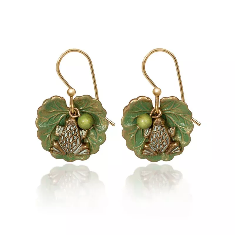 Frog on Leaf wtih Bead Drop Earrings