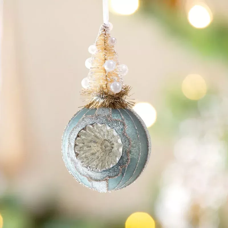 Frosted Sisal Tree on Reflector Ball, Antique Blue