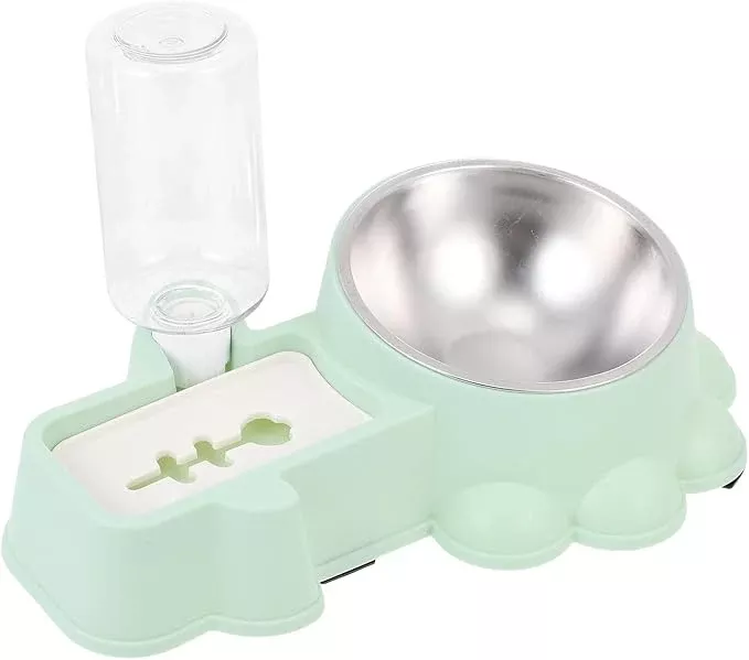 GALPADA Automatic Stainless Steel Dog Bowl with Water Container and Food Dispenser, Wear-Resistant Pet Feeder for Puppies and Dogs, Green, Suitable for Home Use