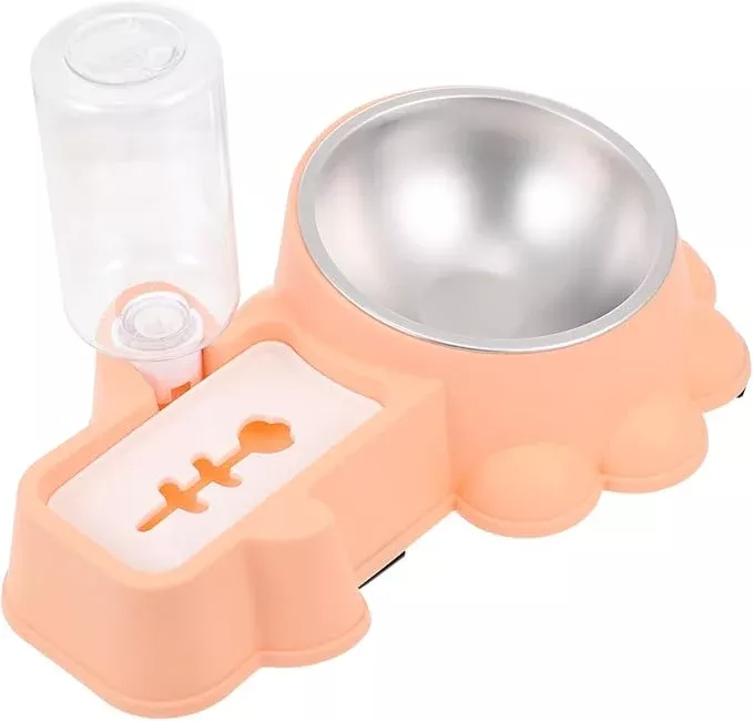 Generic Automatic Stainless Steel Pet Feeder Bowl Water and Food Dispenser for Dogs and Puppies Lightweight Feeding Container for Convenient Pet Feeding Orange Pink