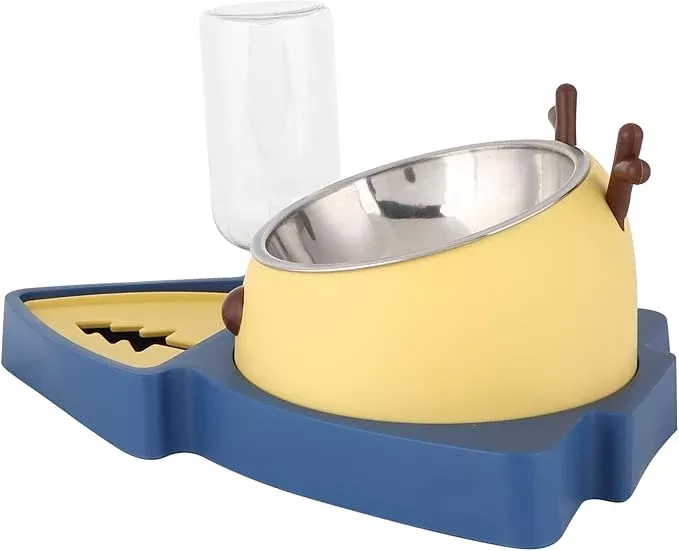 Generic Pet Food Feeder Automatic Water Dispensers Set Detachable Stainless Steel Bowl Small Medium Pets Easy Clean Safe Material (Yellow and Blue)