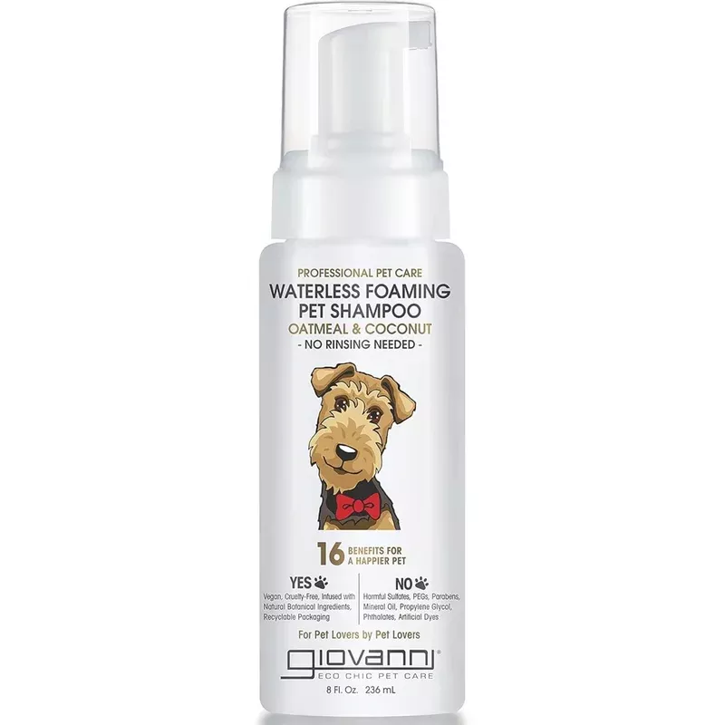 GIOVANNI Professional Foaming Waterless Pet Shampoo – Oatmeal & Coconut Helps Neutralize Odors, Cleanses, Silkens, Controls Static, Freshens Fur – 8 oz