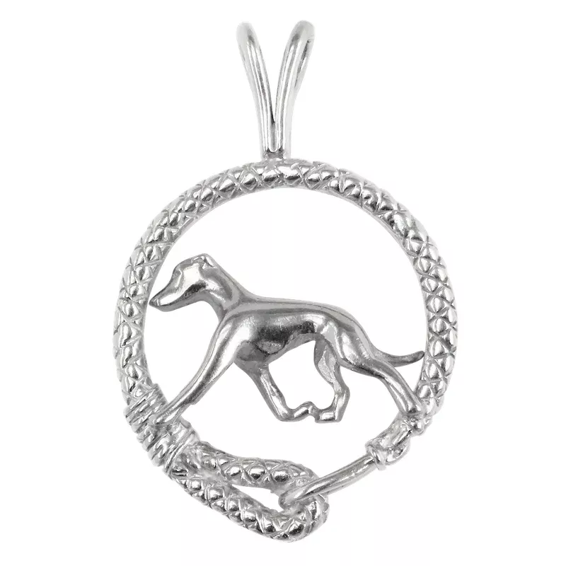 Greyhound in Solid Sterling Silver Leash Pendant