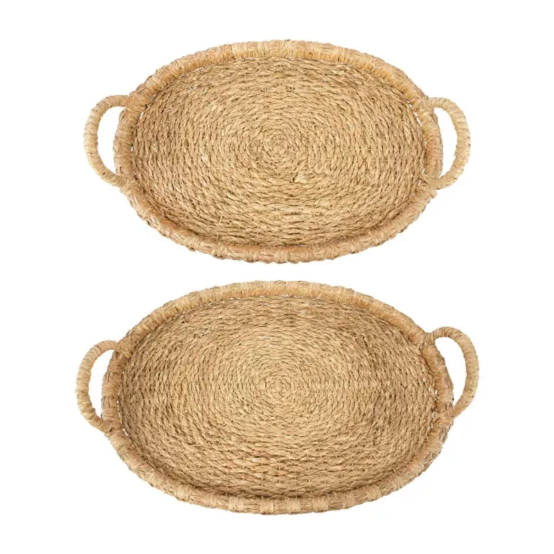 Hand-Woven Tray with Handles- Sold Individually