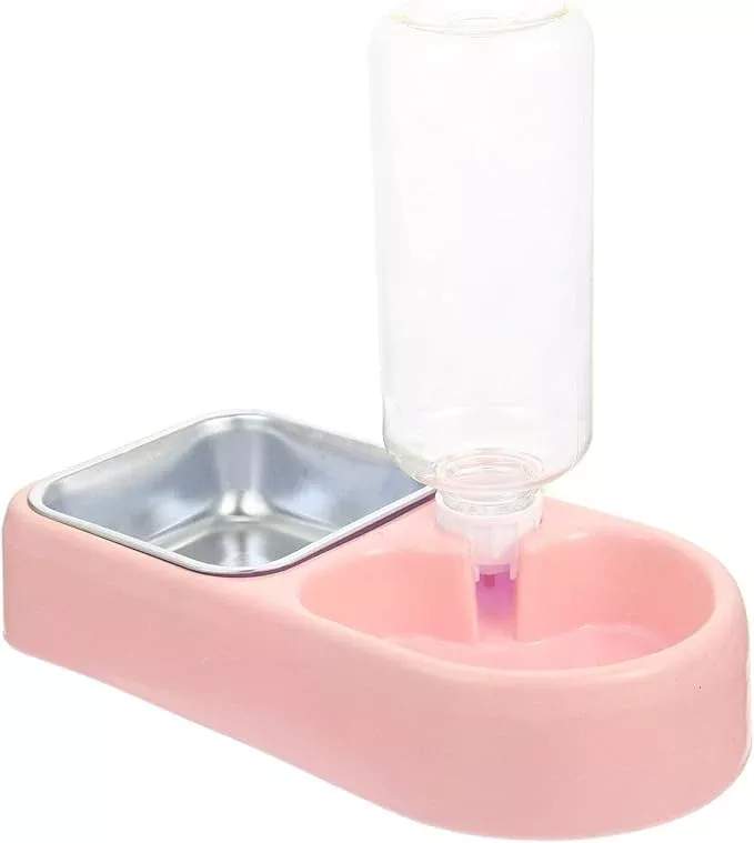 Hanging Dog Feeder and Water Dispenser Set, Detachable Automatic Refill Puppy Water Bowl for Crate Use, Pink Pet Feeding Bowl for Dogs and Cats