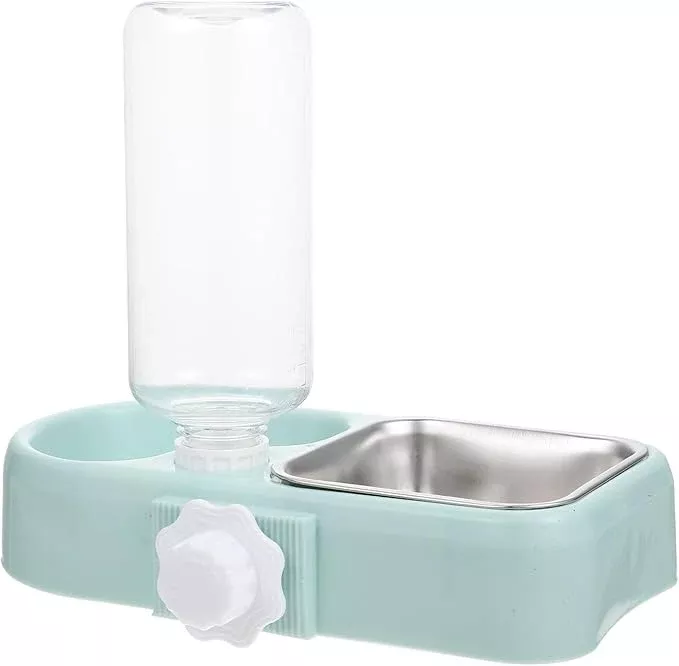 Healifty Detachable Hanging Dog Cage Feeder Bowl with Automatic Water Refill, Anti-Fall Pet Feeding Station for Dogs and Cats, Blue Raised Feeder for Kennel Use