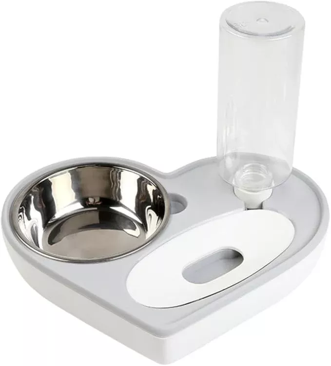 Heart Shape Automatic Dog Water Bowl Dispenser Refillable Pet Water Feeder Stainless Steel Grey