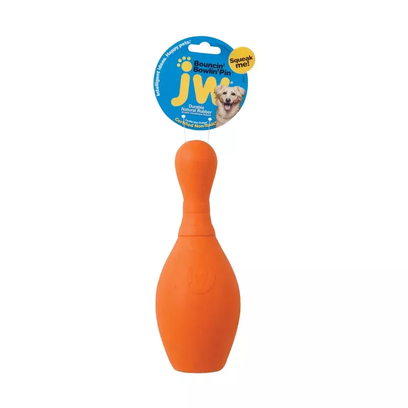 JW Bouncin’ Bowlin’ Pin Rubber Dog Toy, Large