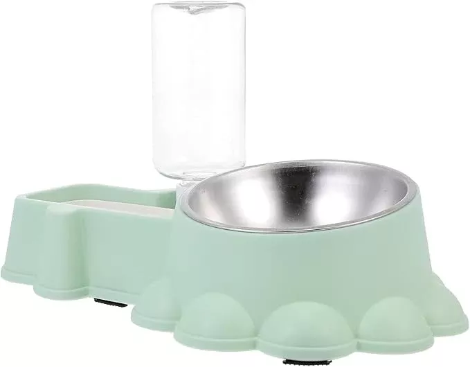 Multifunctional Stainless Steel Dog Feeder with Water Dispenser, Wear-Resistant Pet Food Container, Automatic Feeding Bowl for Home Use, Green