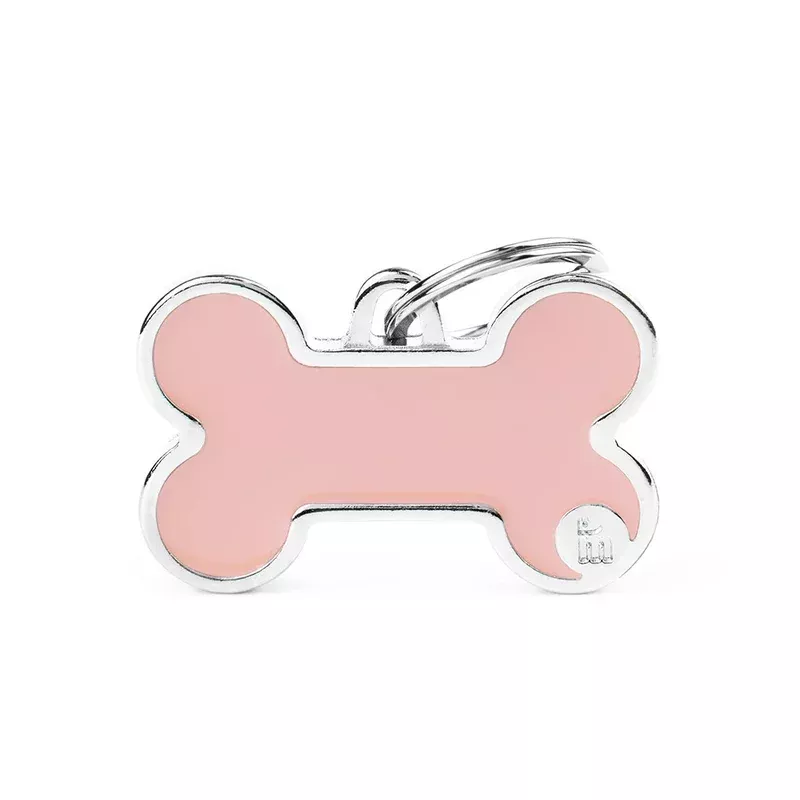 My Family ID Basic Handmade Big Pink Bone ID Tag
