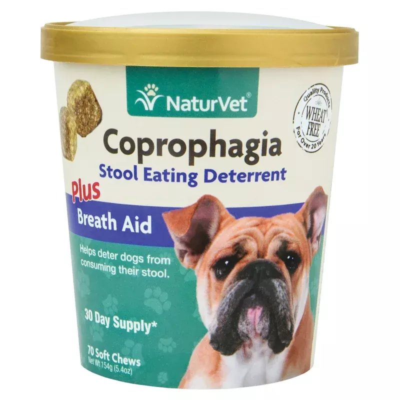NaturVet Coprophagia Stool Eating Deterrent Plus Breath Aid Deters Dogs from Consuming Stool Enhanced with Breath Freshener Enzymes & Probiotics – 70ct Soft Chew