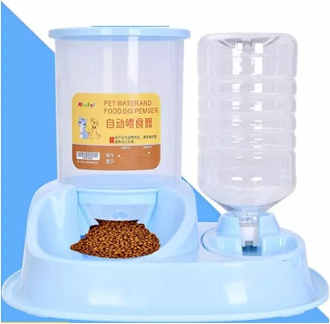 New 4L Large Capacity Dualuse Automatic Unplugged Gravity Pet Food Feeder And Water Dispensers Dog Food Bowl Cat Drinking For Supplies Pets Pet water dispenser (Blue)