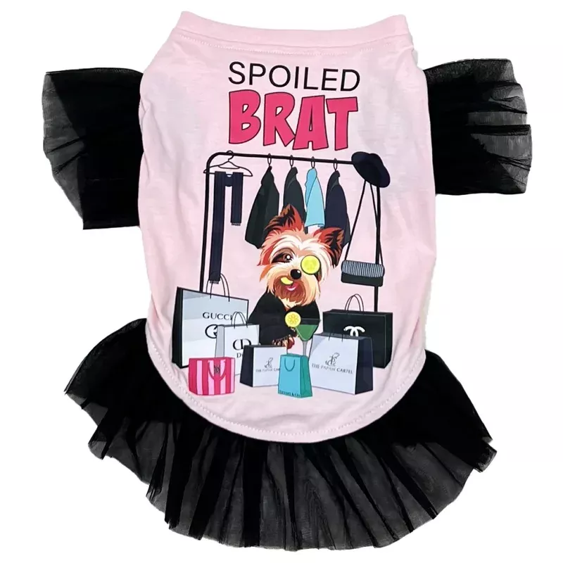 The Papaw Cartel Spolied Brat Frilled Tshirt Dress for Dogs (Pink)