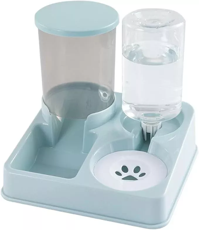 Pet Automatic Waterer Cats Feeder Food Container Bowl Automatic Water Fountain 2 in 1 Pet Large Dog Water Feeder (Green Transparent)