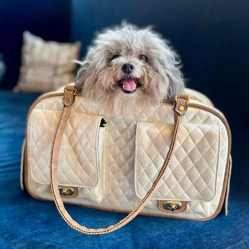 Petote Marlee Designer Dog Purse (Ivory Quilted)