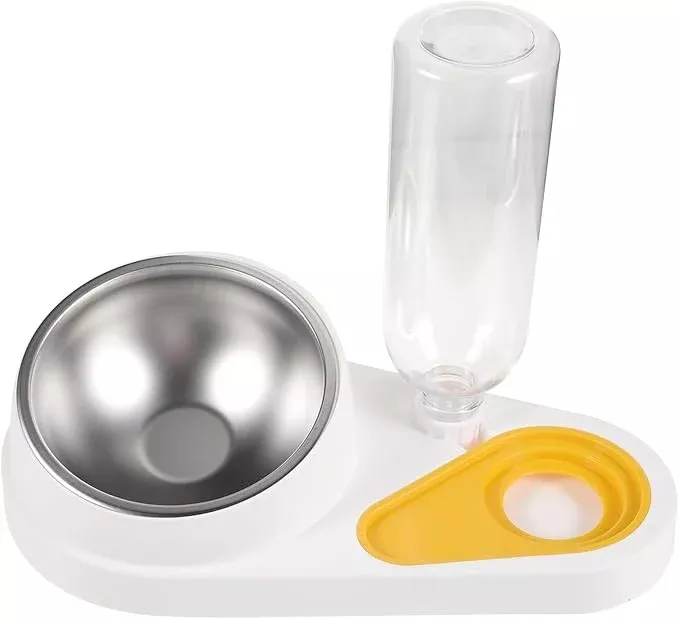 POPETPOP Automatic Pet Feeder and Water Dispenser Anti-Skid Dog Bowl White Small Animal Feeder for Puppies and Cats Household Feeding Supplies