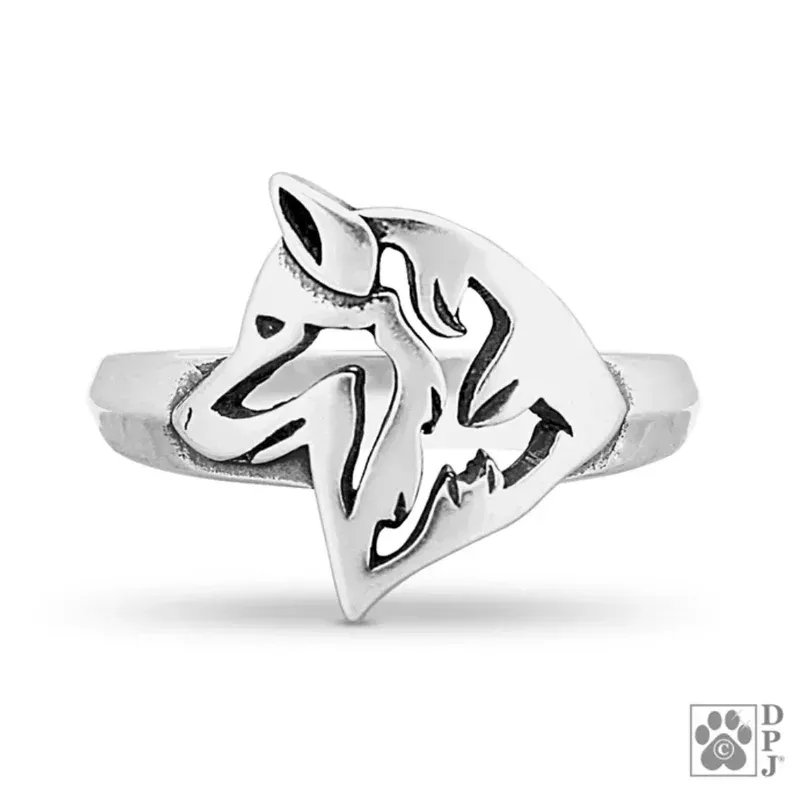 Siberian Husky, Head, Sterling Silver Ring