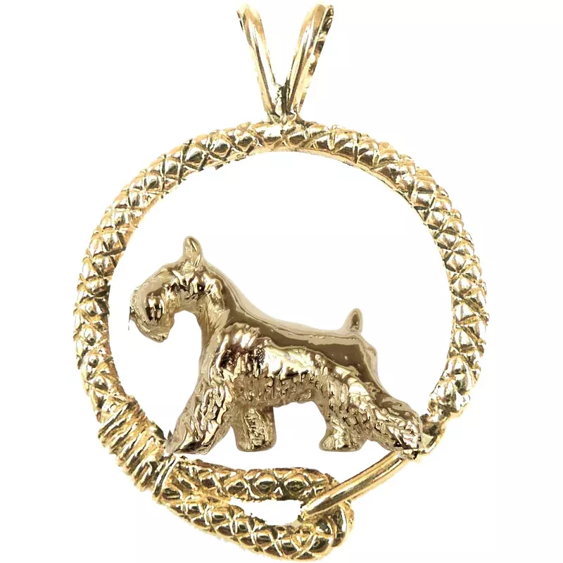 Solid 14K Gold Miniature Schnauzer Leash Pendant