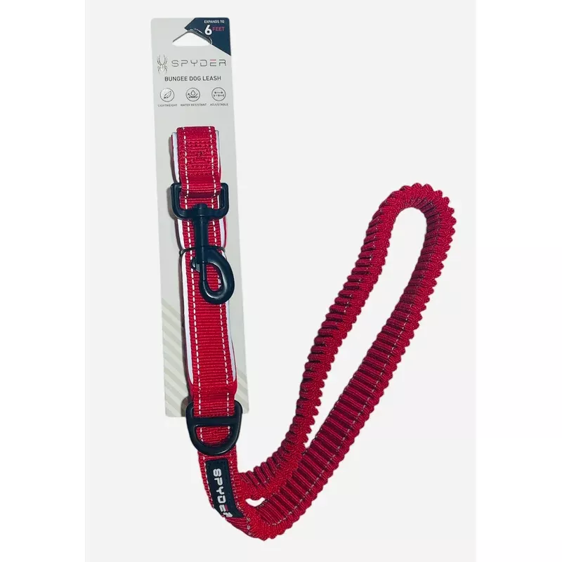 spyder bungee dog leash 6 feet red – gray