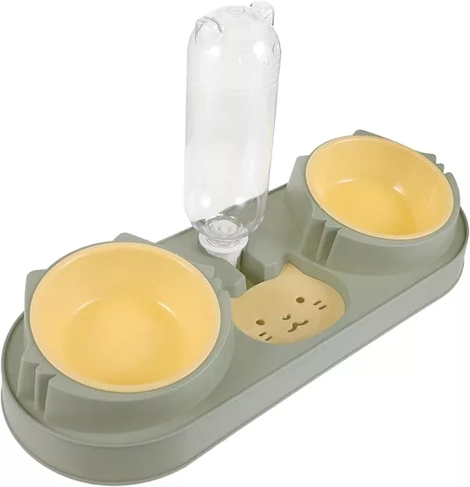 SUPVOX Automatic Pet Feeder and Water Dispenser with Dual Bowls Bite-Resistant Lightweight Non-Slip Design for Cats and Dogs Random Styles