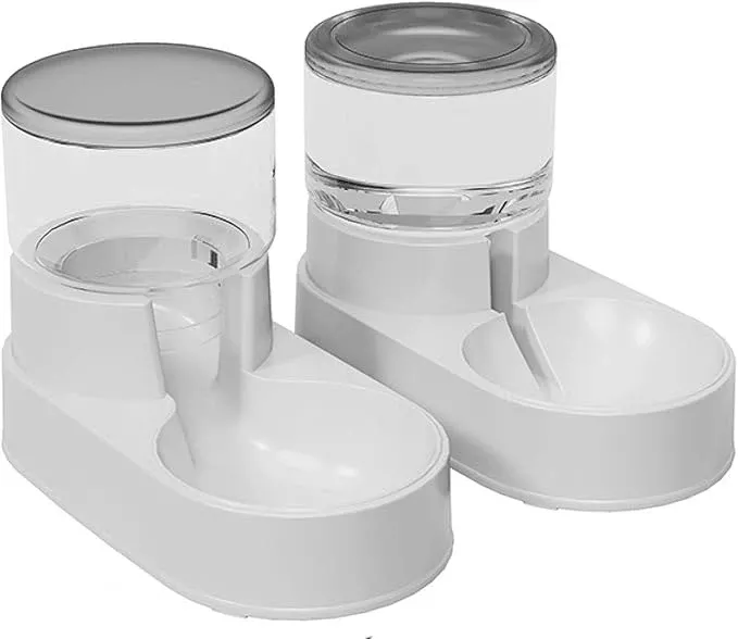 Transparent pet Dog Food Bowl Double Bowl cat Small and Medium-Sized Dog Automatic Drinking Water pet Supplies Feeder Gray