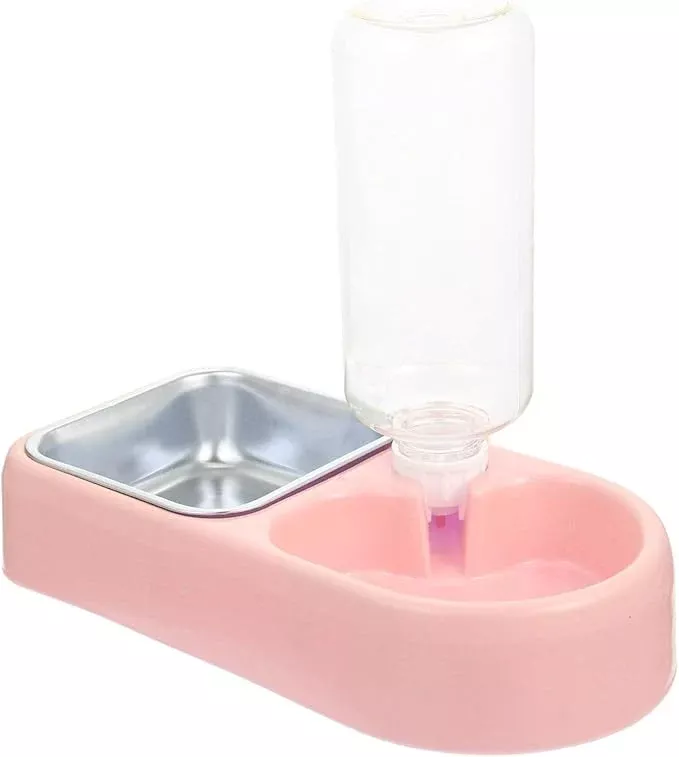 Veemoon Automatic Refill Pet Water Bowl Hanging Dog Cage Feeder Detachable Anti-Skid Puppy Water Dispenser for Dogs and Cats, Pink, Suitable for Crate Feeding and Travel