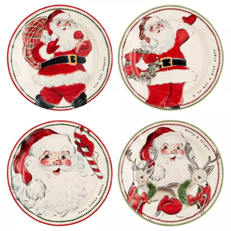 Vintage Santa Salad|Candy Plate&Deer Plate&Gift Sack Plate&Wreath Plate