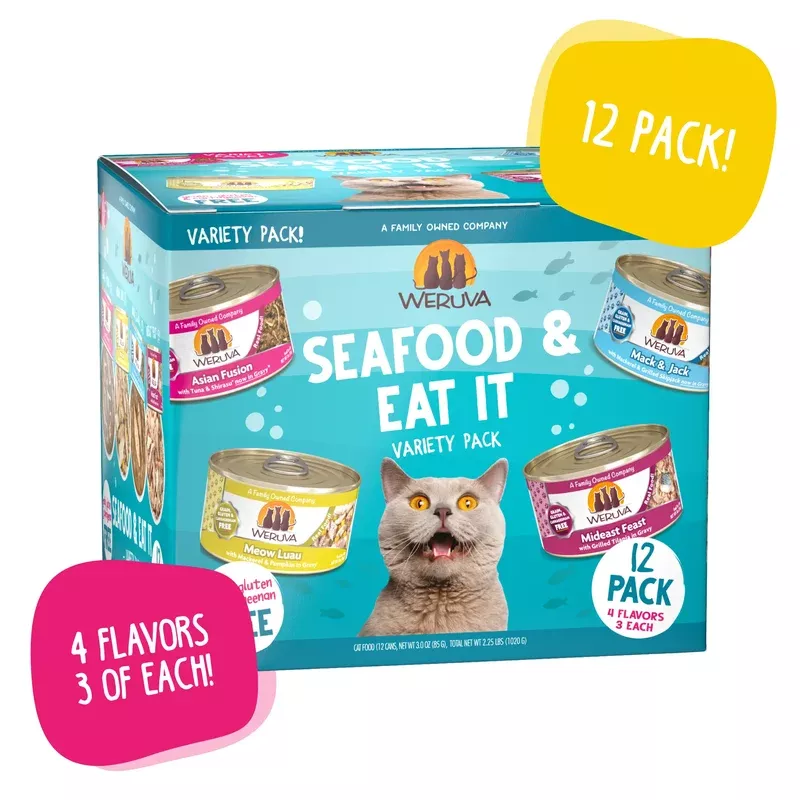 Weruva Classics Variety 12 Pack Canned Cat Food 3oz Seafood and Eat it