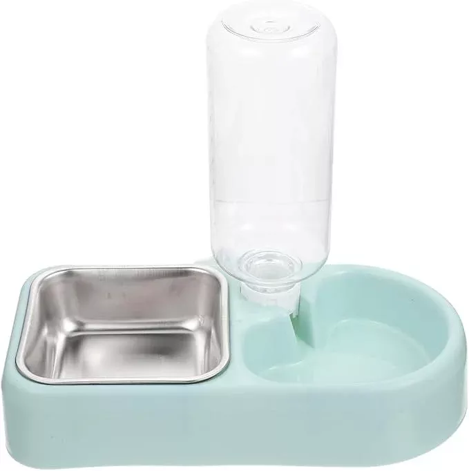 YARNOW Automatic Refill Hanging Dog Water Dispenser and Detachable Pet Feeding Bowl Set, Anti-Fall Cage Feeder for Puppies and Cats, Blue Plastic Raised Water and Food Bowl for Kennel Use